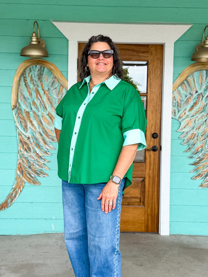 Green Contrast Evangeline Top