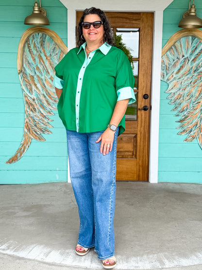 Green Contrast Evangeline Top