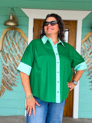 Green Contrast Evangeline Top