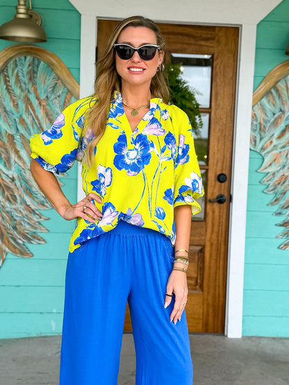 Lime & Blue Mix Floral Print Top