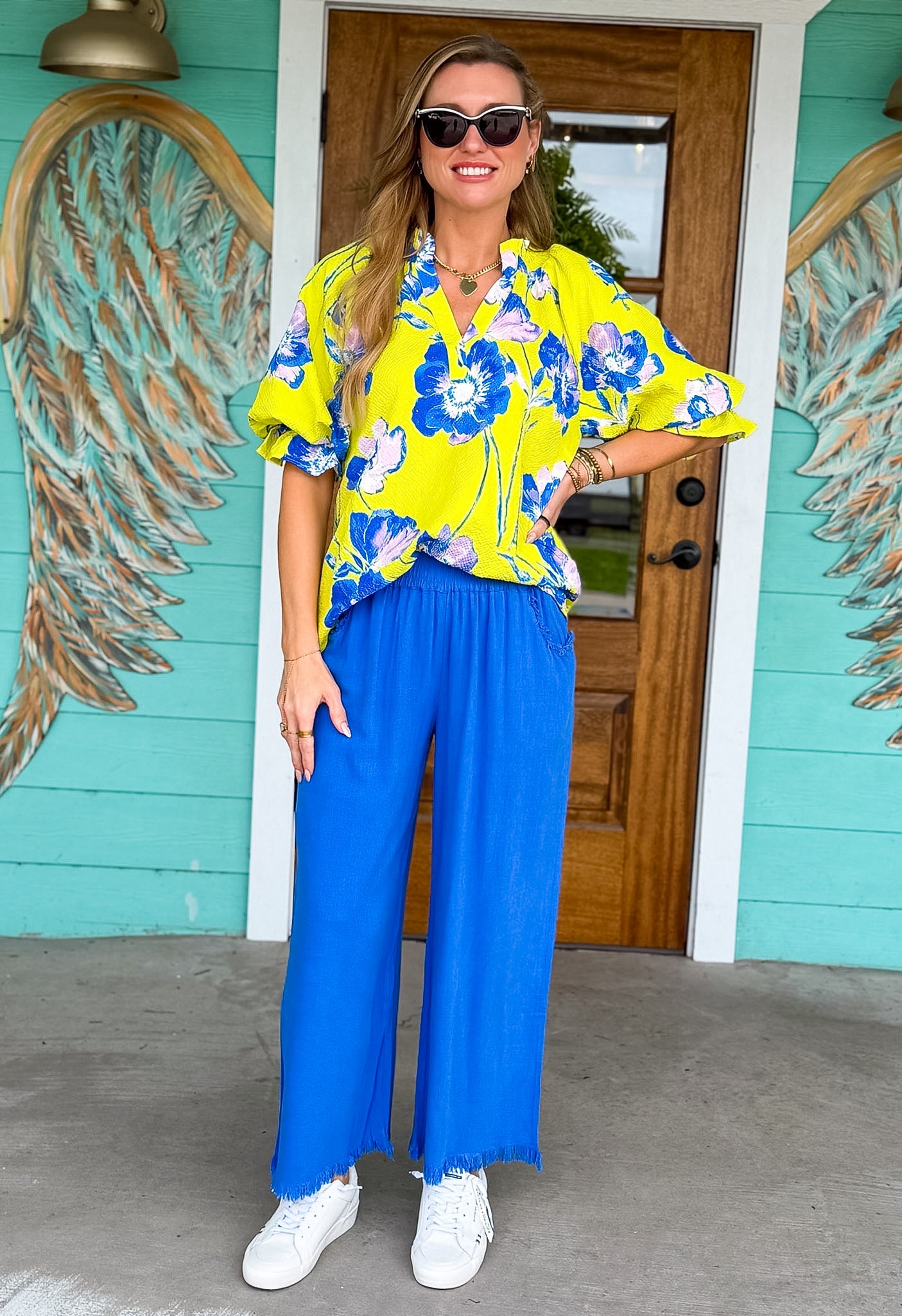 Lime & Blue Mix Floral Print Top