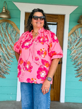 Vivid Pink Floral Print Top