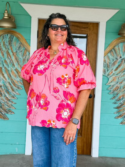 Vivid Pink Floral Print Top