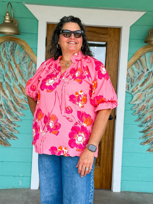 Vivid Pink Floral Print Top