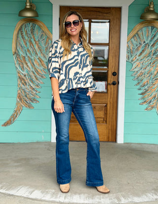 Dusty Blue Zebra Peplum Top