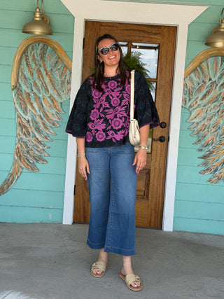 Sister Mary Enya Navy Embroidered Top