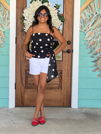 Black & White Polka Dot Drama Top