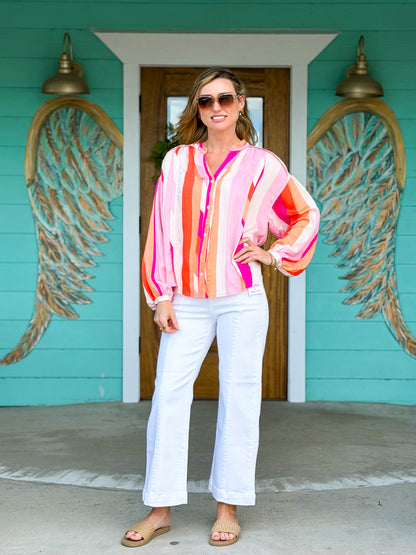 Pink Sherbert Button Down Stripe Top