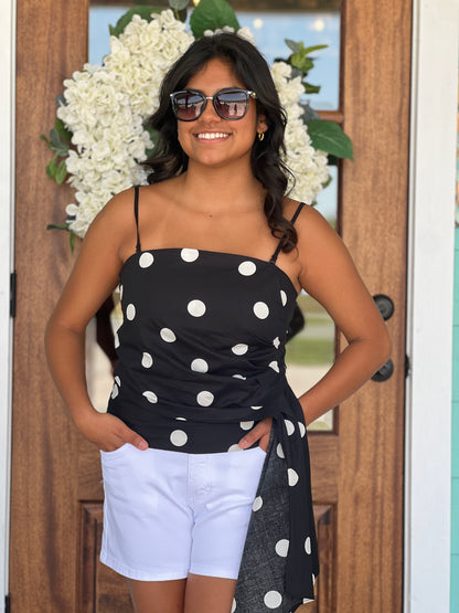 Black & White Polka Dot Drama Top