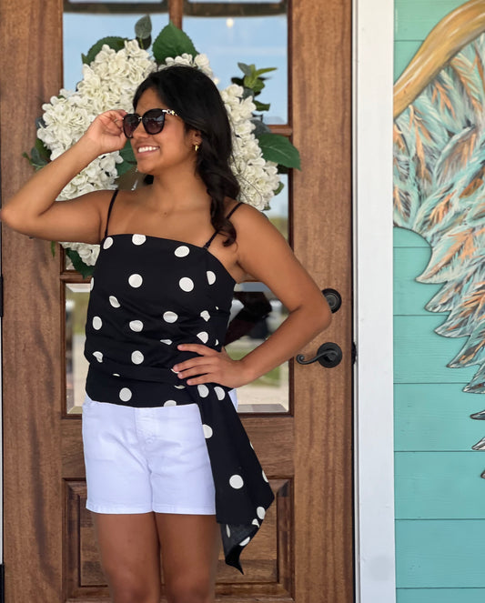 Black & White Polka Dot Drama Top