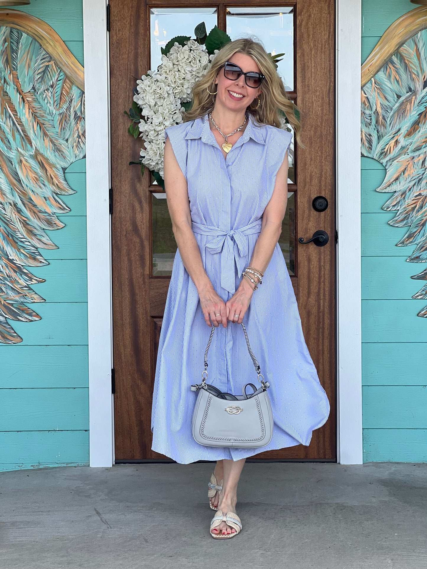 Navy Stripe Sparkle Shirt Dress