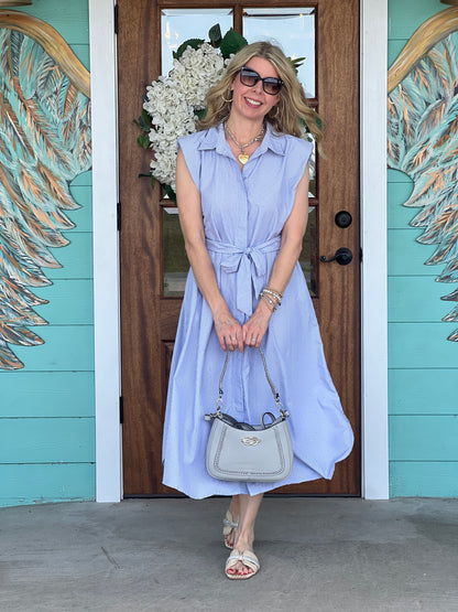 Navy Stripe Sparkle Shirt Dress