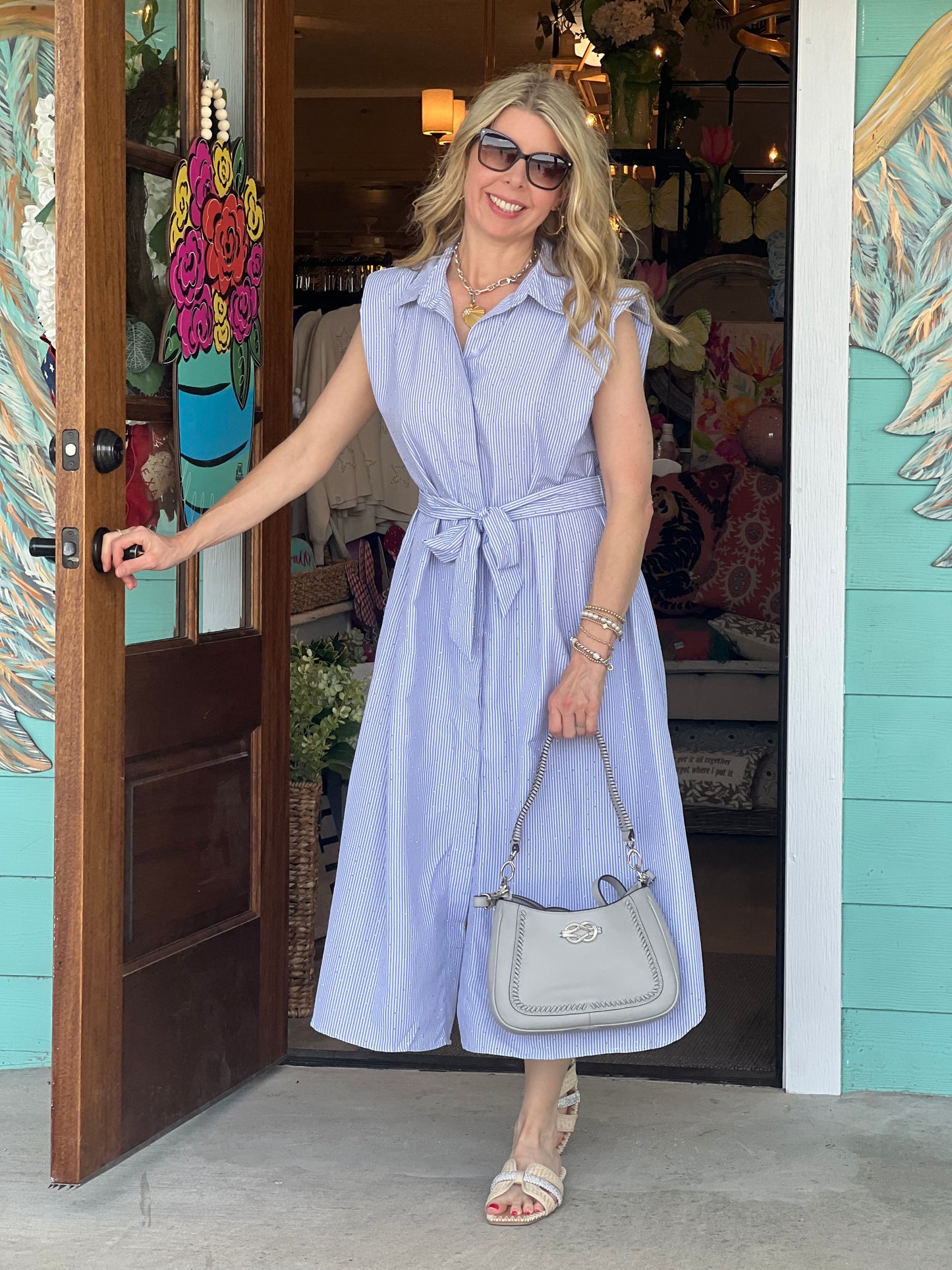Navy Stripe Sparkle Shirt Dress