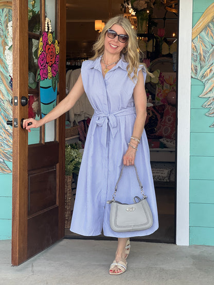 Navy Stripe Sparkle Shirt Dress