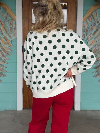Queen of Sparkles Green Polka Dot Santa Sweater