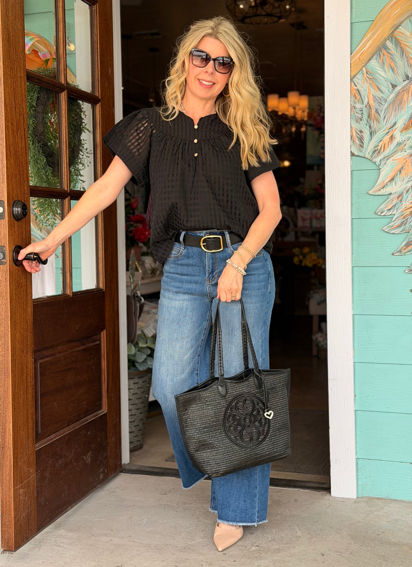 Black Flutter Sleeve Top