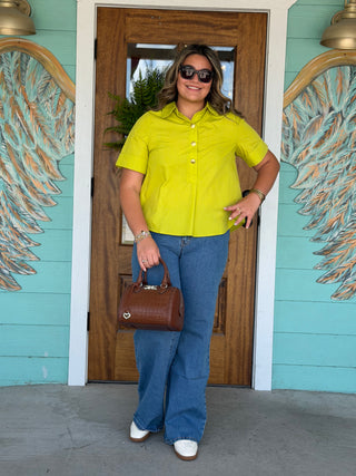 Chartreuse Gold Button Detail Top