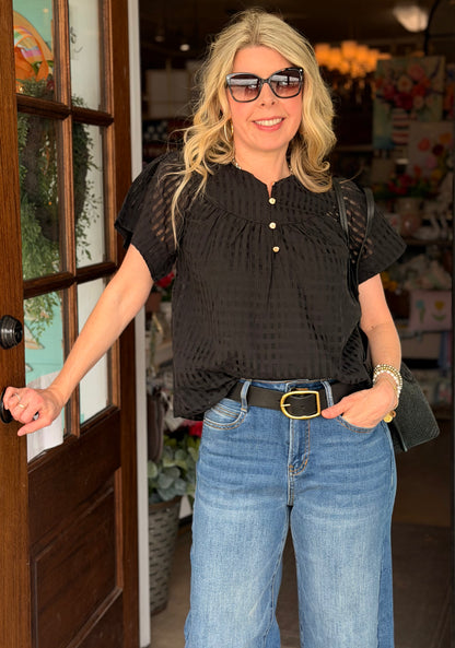 Black Flutter Sleeve Top