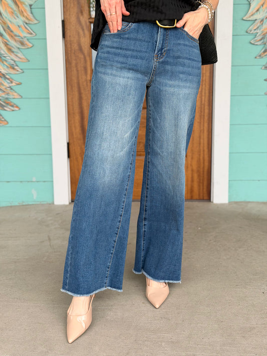 Mica Muted Blue HR Wide Leg Denim