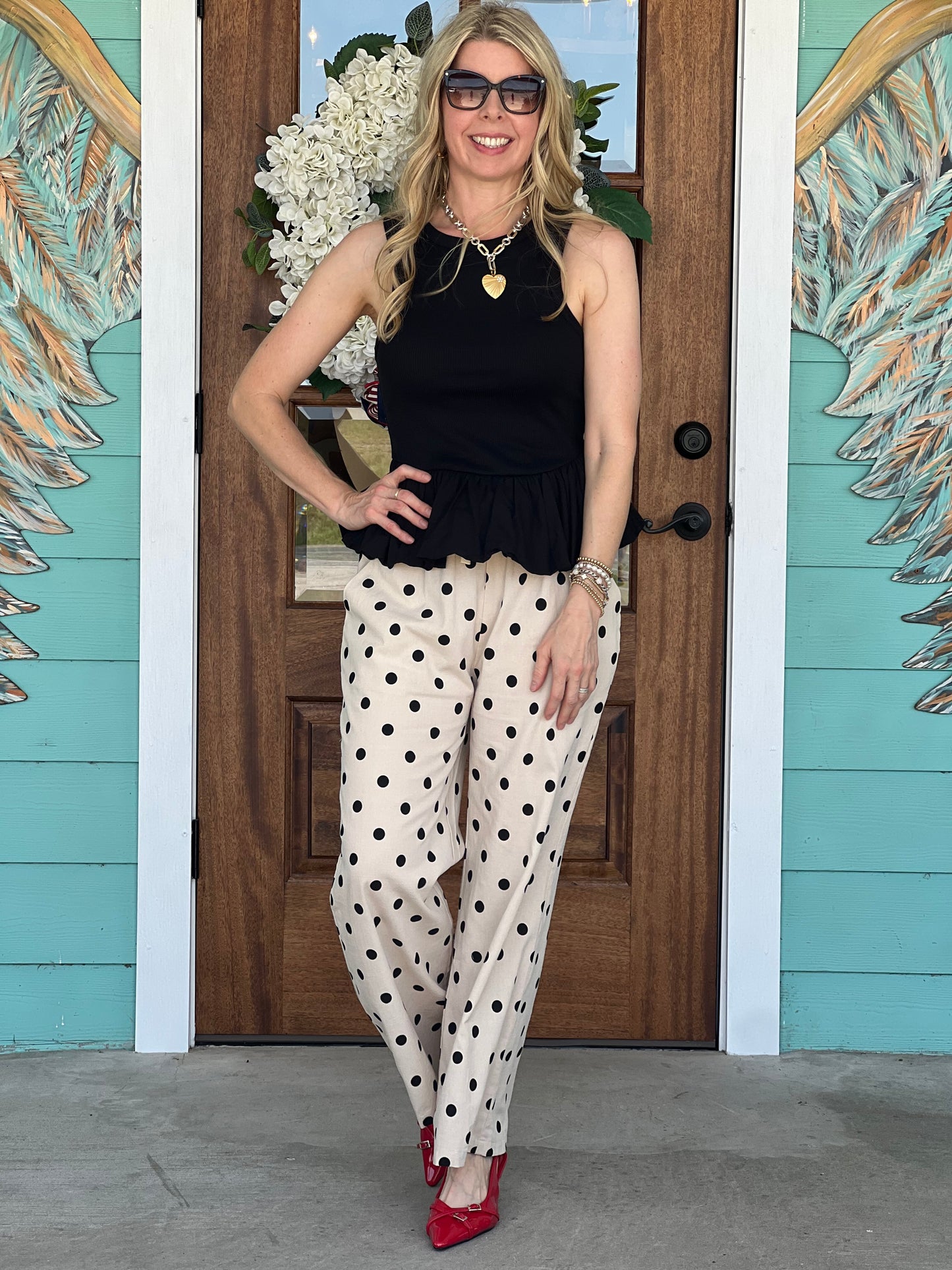 Black Knit & Poplin Peplum Top