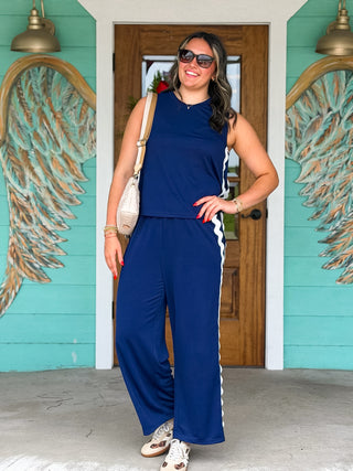 Navy Ric Rac Trim Top & Pant Set