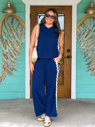 Navy Ric Rac Trim Top & Pant Set