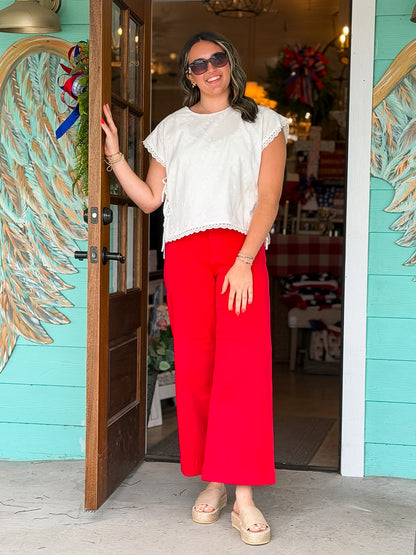 White Embroidered Side Tie Top