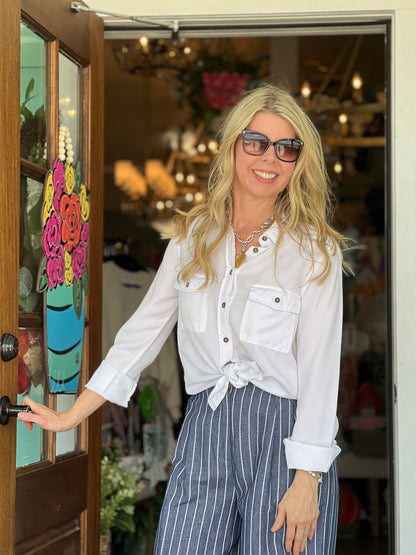 White Chambray Button Down Top