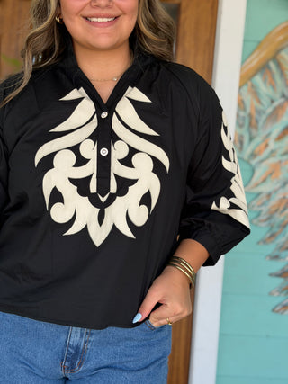 Black & White Baroque Embroidered Top