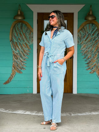 Light Denim Stripe Jumpsuit