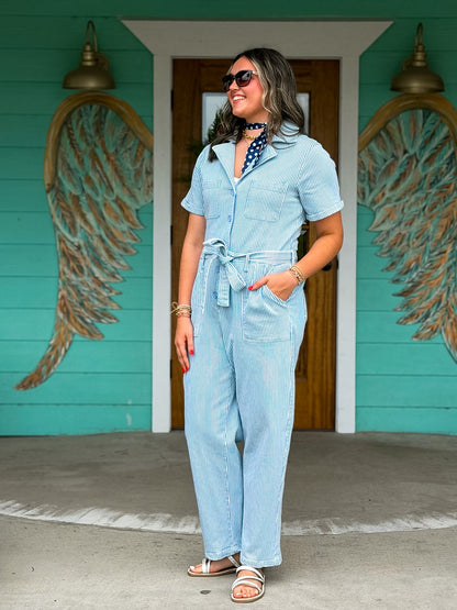 Light Denim Stripe Jumpsuit