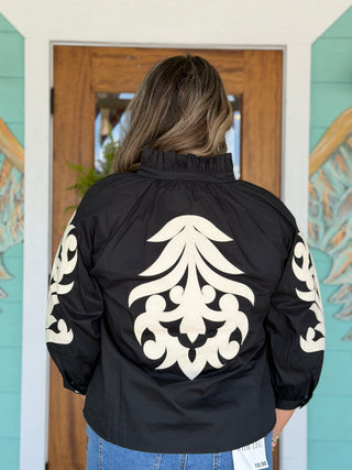 Black & White Baroque Embroidered Top
