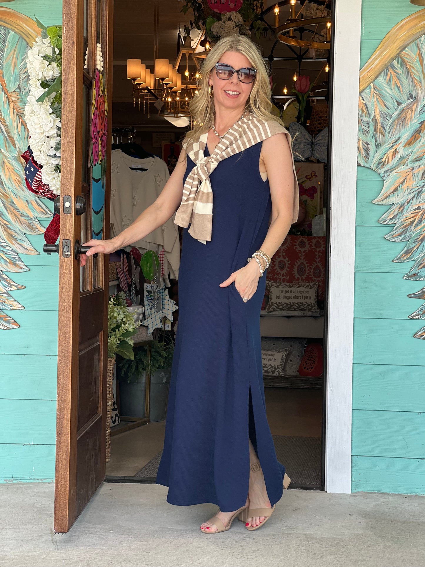 Navy Knit Sleeveless Maxi Dress