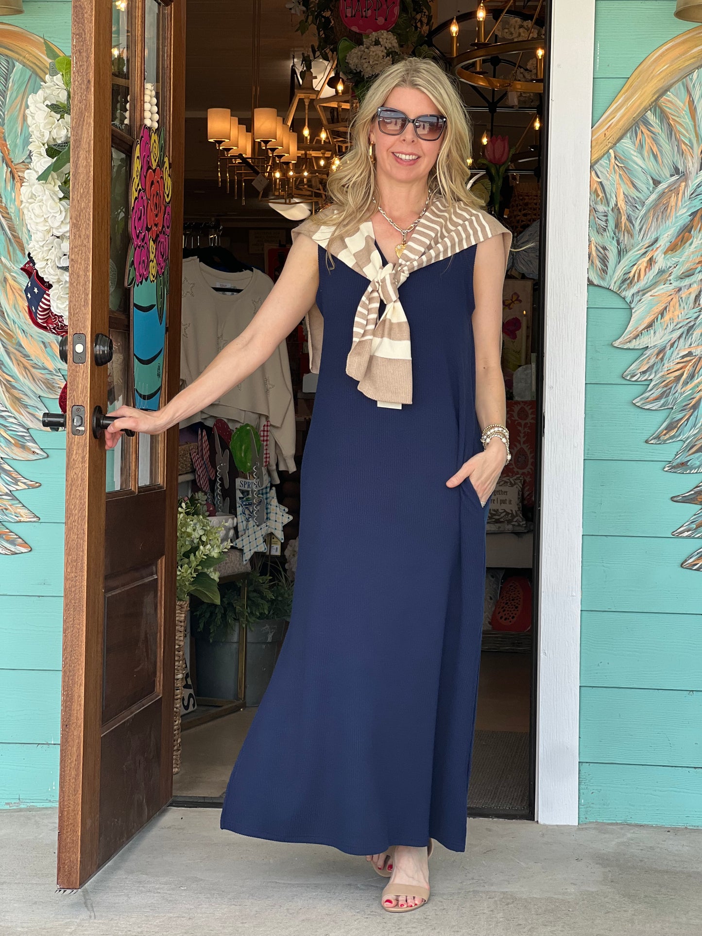 Navy Knit Sleeveless Maxi Dress