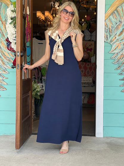 Navy Knit Sleeveless Maxi Dress