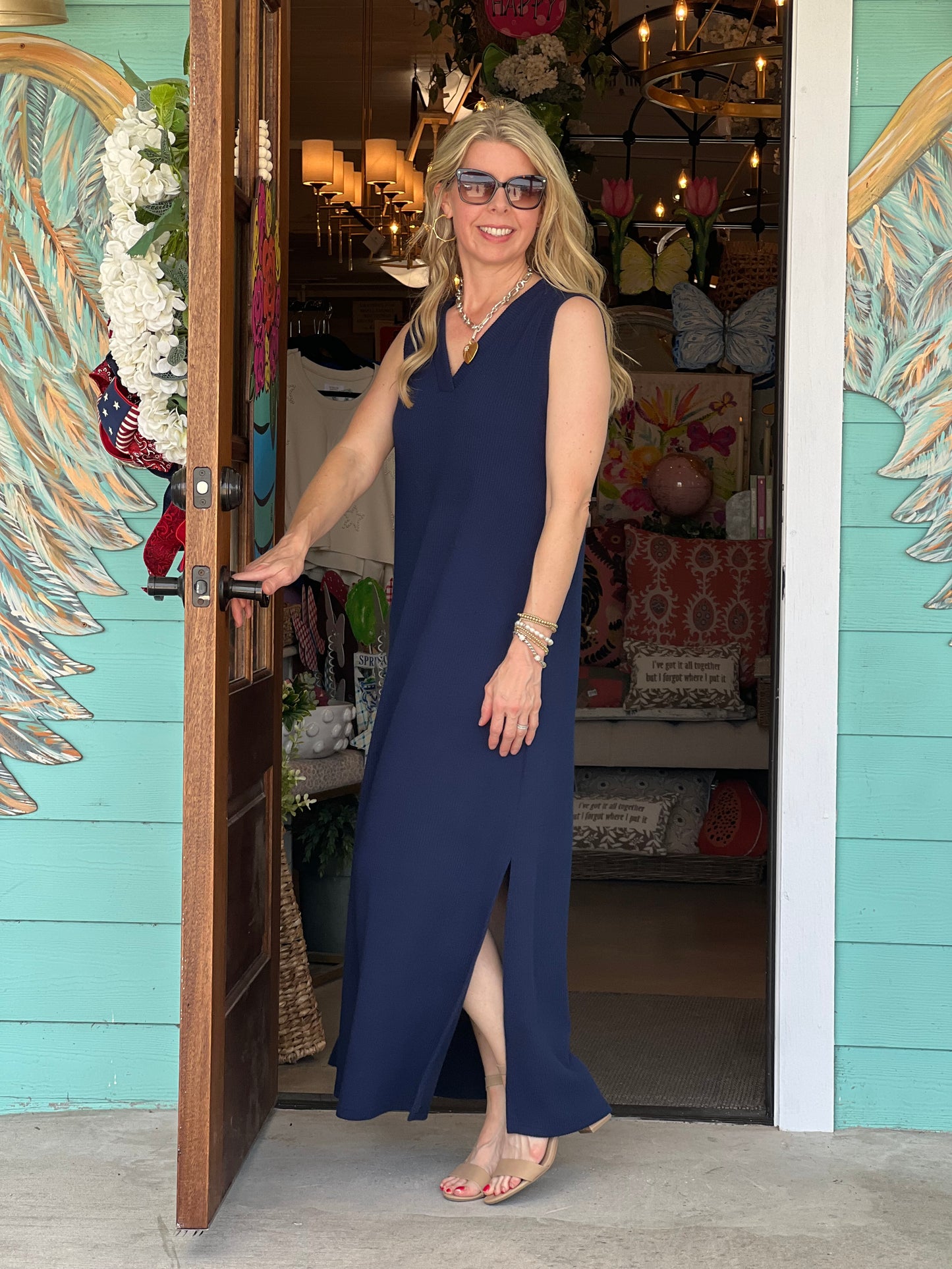 Navy Knit Sleeveless Maxi Dress