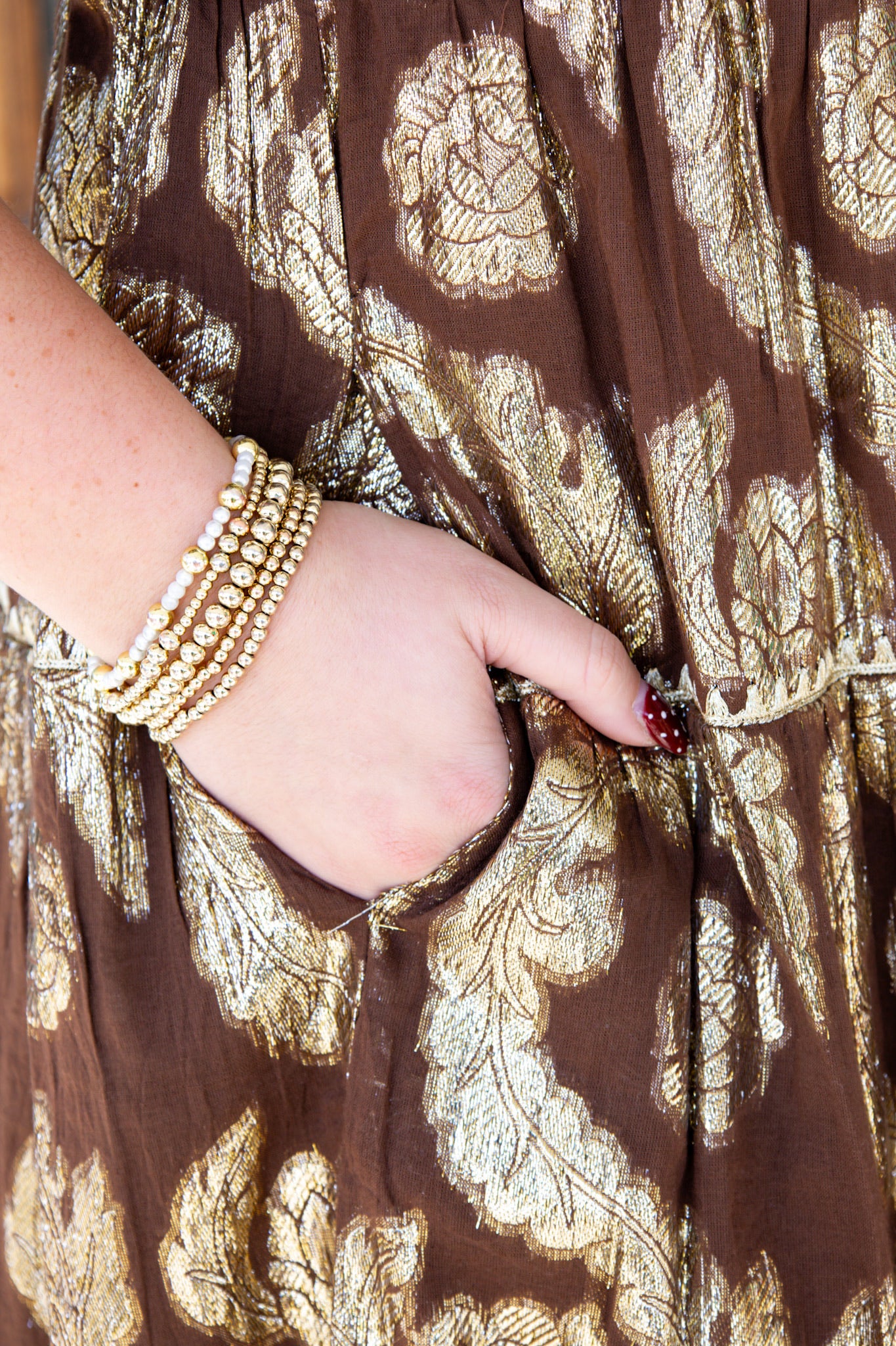 Ivy Jane Chocolate Metallic Rose Midi Dress