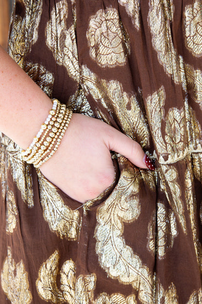 Ivy Jane Chocolate Metallic Rose Midi Dress