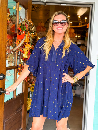 Indigo Tulip Ruffle Sleeve Dress