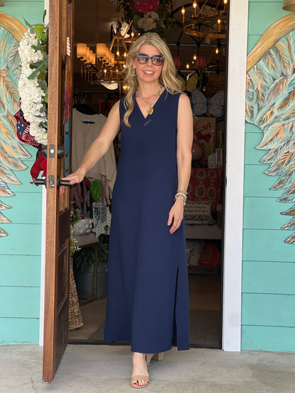 Navy Knit Sleeveless Maxi Dress