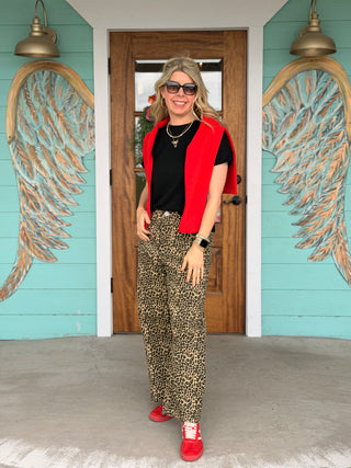 Leopard Taupe Wide Leg Denim Pants