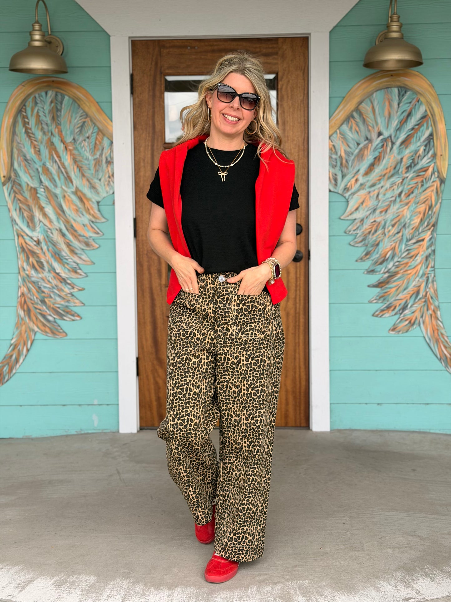 Leopard Taupe Wide Leg Denim Pants
