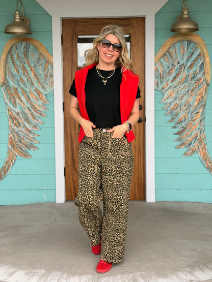 Leopard Taupe Wide Leg Denim Pants