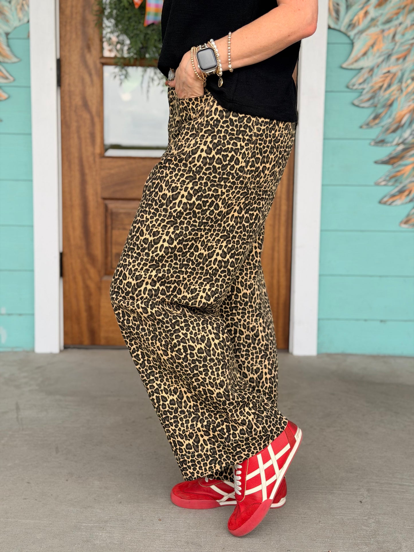 Leopard Taupe Wide Leg Denim Pants