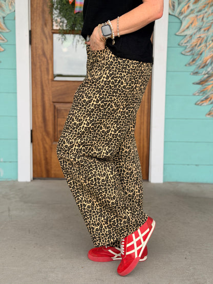 Leopard Taupe Wide Leg Denim Pants