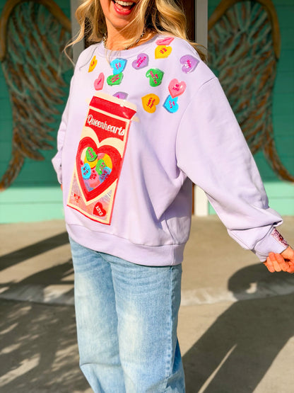 Queen of Sparkles Lavender Hearts CandyBox Sweatshirt
