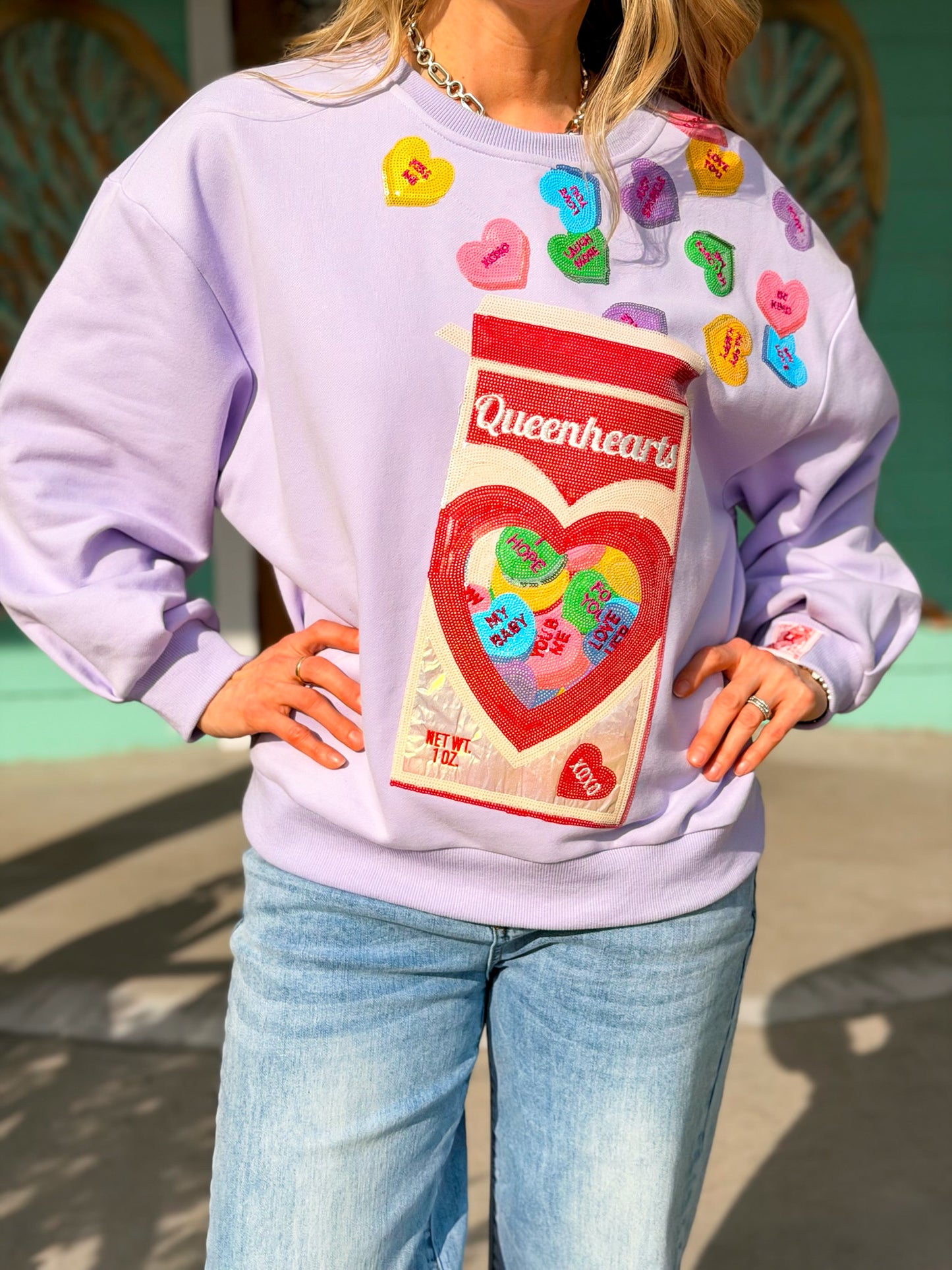 Queen of Sparkles Lavender Hearts CandyBox Sweatshirt