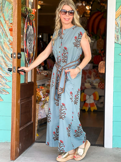 Uncle Frank Slate Blue Print Jumpsuit