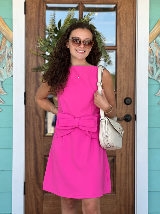 Hot Pink Sleeveless Bow Detail Dress