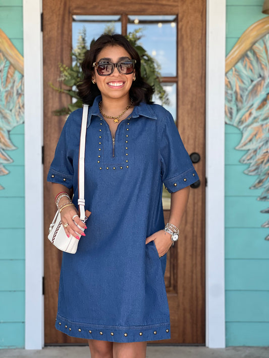 Dark Denim Studded Mini Dress